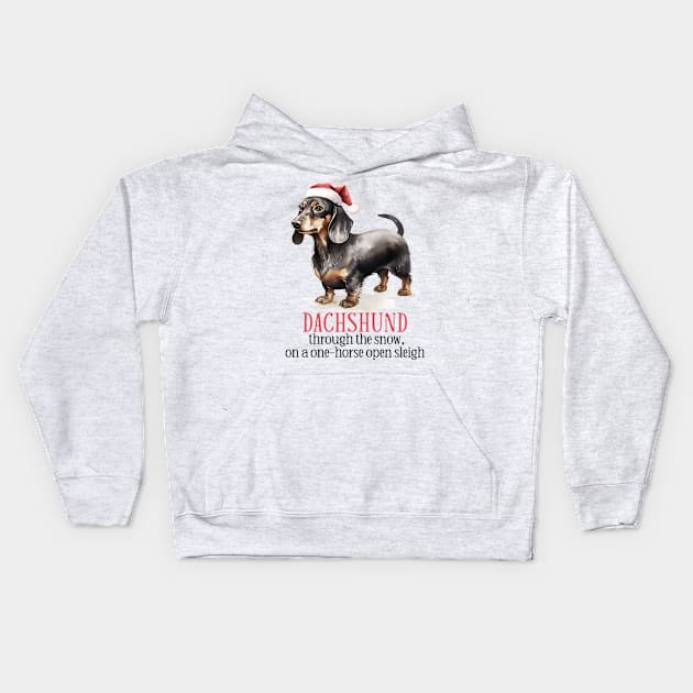 Dachshund Through The Snow Pun Kids Hoodie by MuseMints